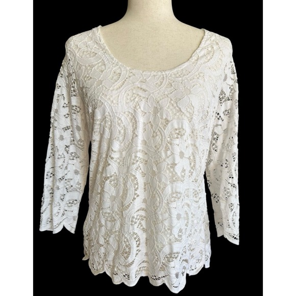 Nanette Lepore Embroidery Lace Top Ivory White‎ Floral Women's Medium Delicate - Picture 1 of 8